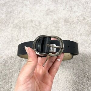 🤍 NWT Steve Madden Womens Black Faux Leather Belt Silver Sz Large Goth 🤍